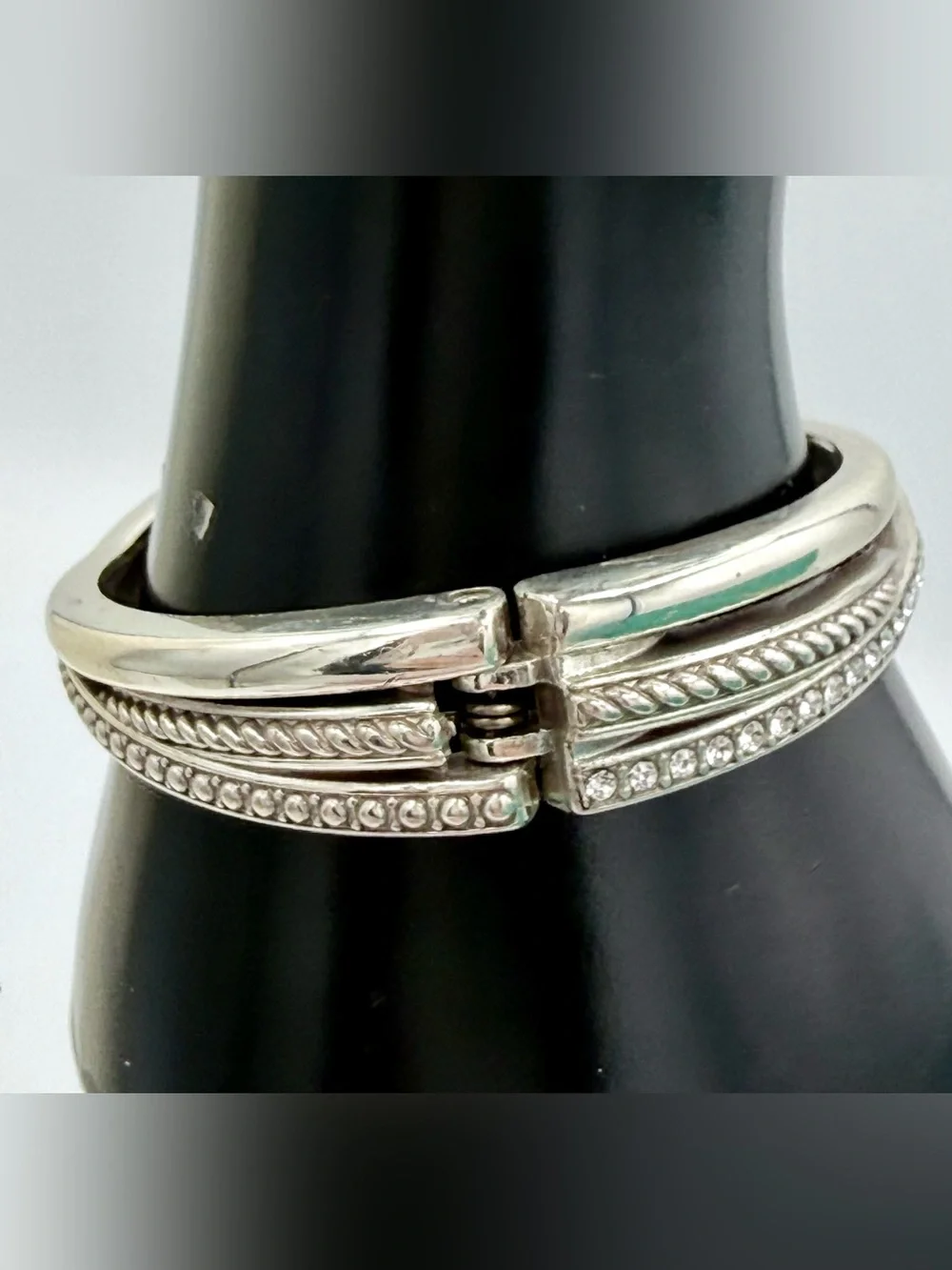 Brighton Silver Crystal Crossover Bangle Bracelet Multi-Row Layered - Picture 4 of 10